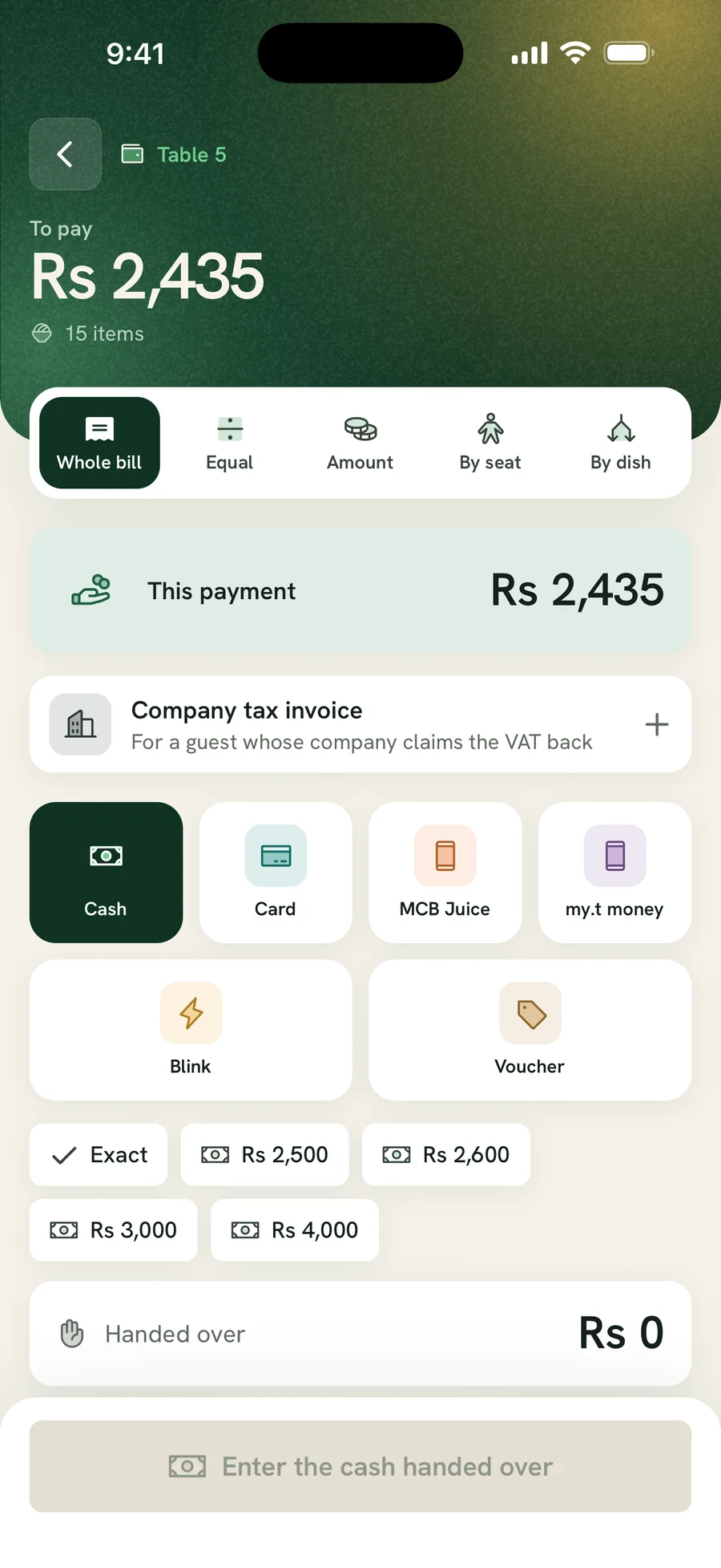 A guest ordering from a table QR page on their own phone, with the restaurant name, menu and order summary